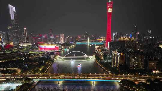 广州夜晚夜景航拍延时市区城市风景风光广东