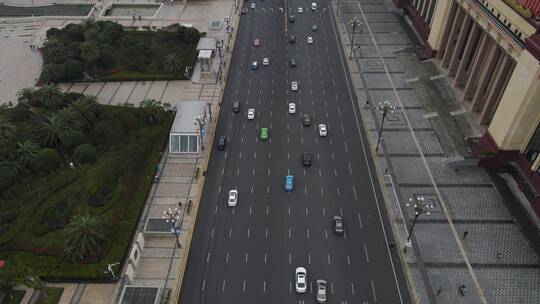 航拍城市风光建筑高楼夜景灯光交通车辆