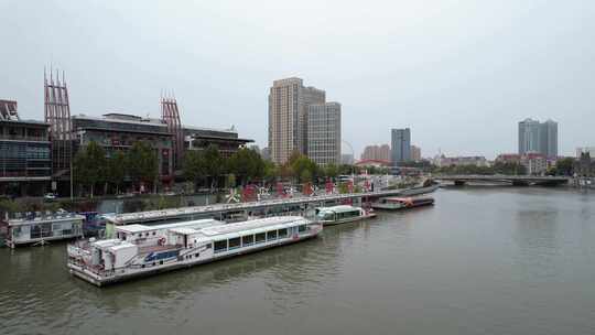 天津海河风景古文化街码头城市风光航拍