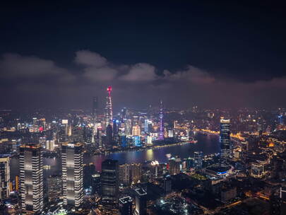 上海北外滩陆家嘴夜景亮灯