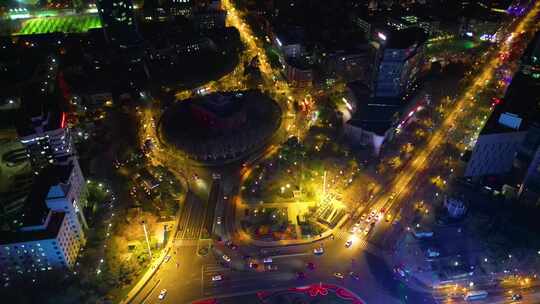 南京市玄武区鼓楼公园夜景车流视频素材航拍