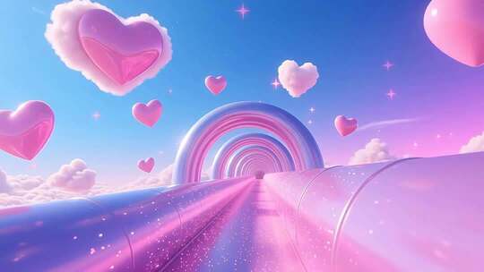 浪漫梦幻爱心云朵天空虚拟隧道穿梭合集4K