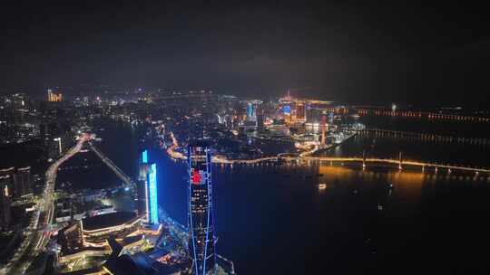 珠海中心大厦夜景航拍城市夜晚摩天大楼灯光视频素材模板下载