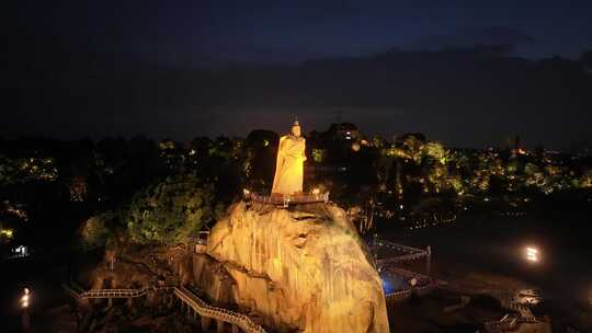 厦门鼓浪屿郑成功雕像夜景航拍