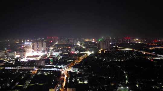 航拍河南漯河城市夜景