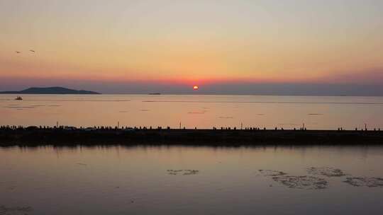 苏州太湖横山岛日落航拍