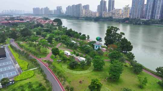 航拍福建漳州九龙江畔龙江岁月旅游度假公园