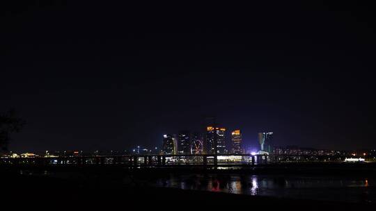 泉州东海泰禾夜景城市夜景江滨晋江大桥夜景视频素材模板下载