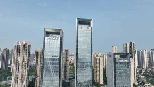 长沙银行总行大楼航拍城市建筑风光高楼大厦