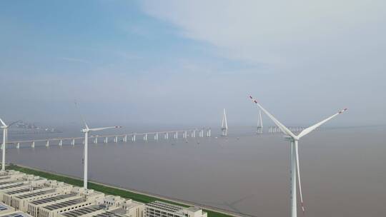 嘉兴海盐县港区杭州湾跨海周边风力4K航拍视频素材模板下载