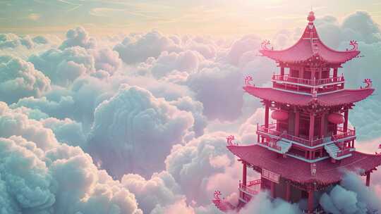 国风场景，云端之上的仙宫古代建筑群视频素材模板下载