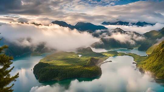 山川湖泊云雾自然风光