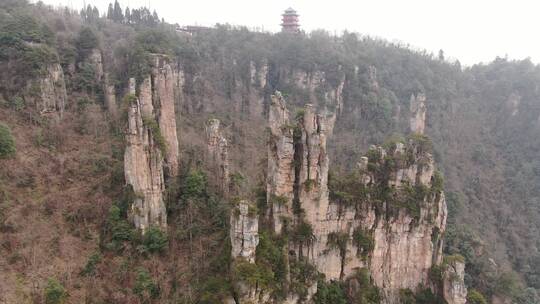 湖南张家界武陵源5A景区天子山御笔峰航拍