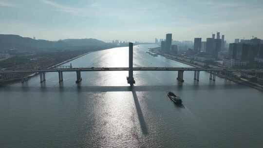 珠海横琴大桥航拍桥梁车流交通磨刀门江河流视频素材模板下载