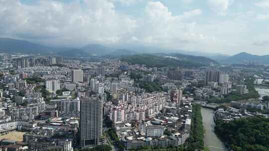 航拍福建龙岩城市大景