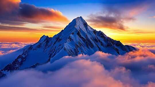 雪山山峰 云海 日照金山雪景