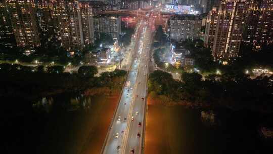 福州台江区尤溪洲大桥立交桥航拍车流夜晚夜