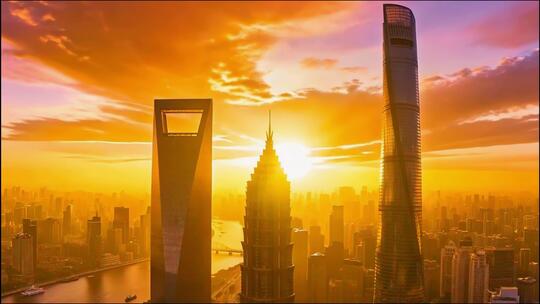 上海陆家嘴日出城市景观