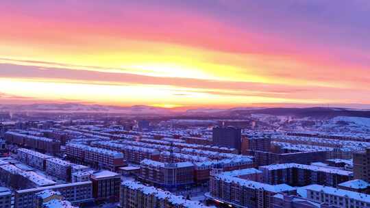 航拍牙克石城区雪后森林公园冰雪景观合集