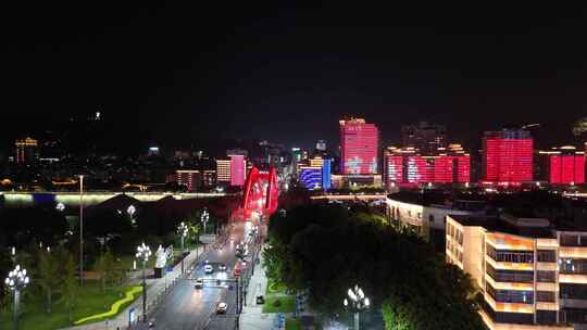 航拍四川宜宾金沙江戎州大桥夜景