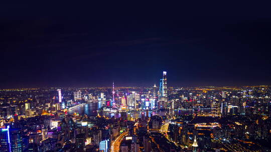 上海天际线夜景航拍延时