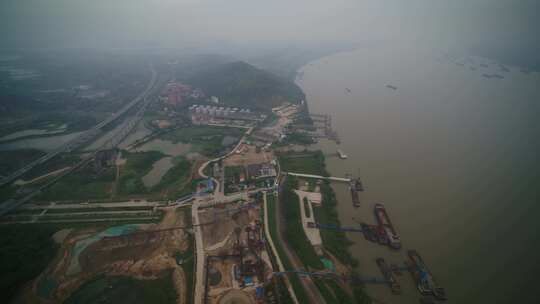 武汉江边沙场流水线航拍