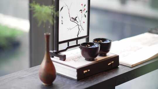 传统中国文化元素茶杯刺绣小摆件软装