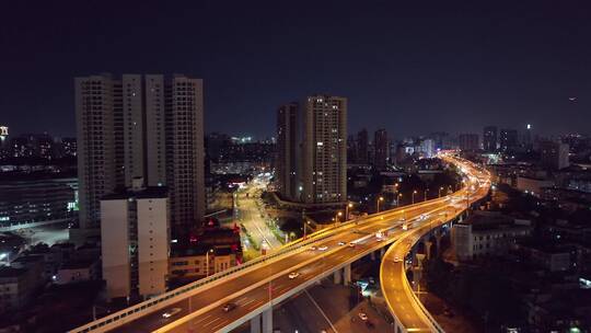 夜晚城市高架桥立交桥交通车流航拍