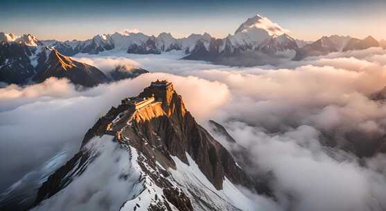 雪山云雾阳光山峰云海日出自然生态环境风景