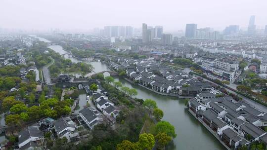 4k 航拍江苏苏州胥门运河两岸古建筑古民居