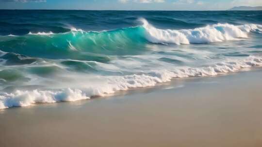 海浪拍打沙滩景象