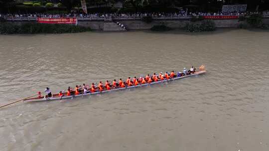 航拍端午节龙舟竞渡福建福州光明港龙舟赛