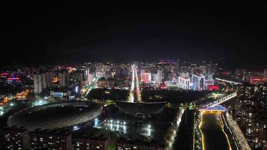 甘肃定西城市大景夜景灯光航拍