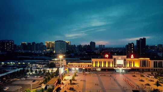 河南许昌火车站夜景航拍