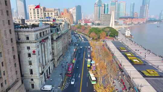 上海外滩南京东路航拍车流人流黄浦区风景城视频素材模板下载