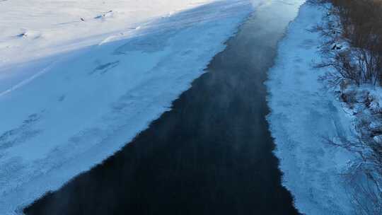 航拍呼伦贝尔冬季风光海拉尔河湿地雪景