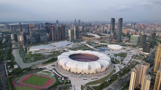 杭州滨江奥体中心现代城市建筑航拍