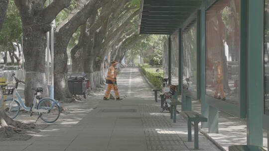 清洁工清扫街道Sony S-log3视频素材模板下载