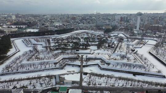 日本函馆五棱郭城堡城市风光航拍