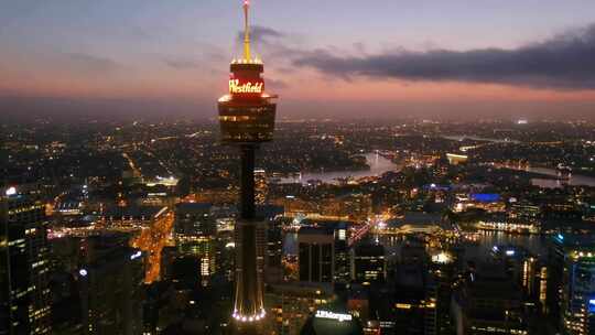 城市航拍澳大利亚悉尼摩天大楼夜景灯光日落