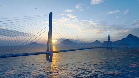4K 夕阳下跨海大桥车流航拍素材视频素材模板下载