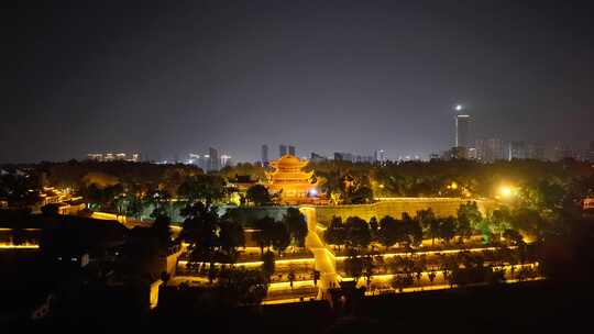 湖南岳阳楼景区夜景航拍