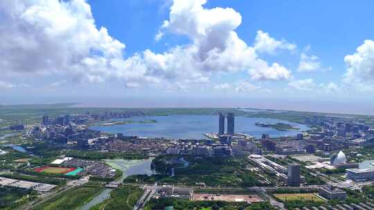 航拍上海临港新片区  滴水湖全景