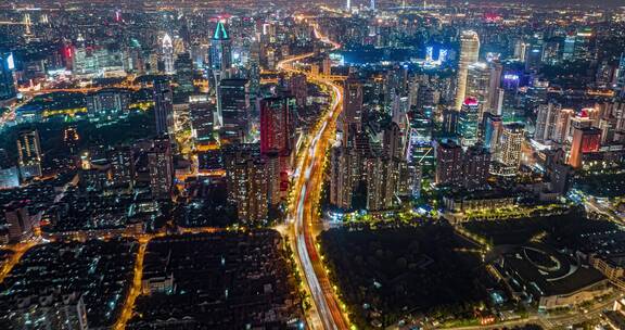 上海地标夜景延时航拍