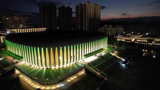 广西玉林博白新体育馆 学青会夜景航拍