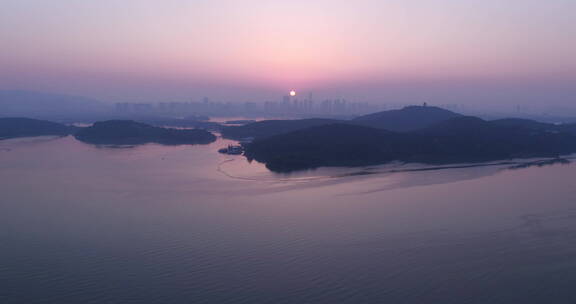 旅游景区 航拍鼋头渚太湖仙岛 霞光 朝阳远