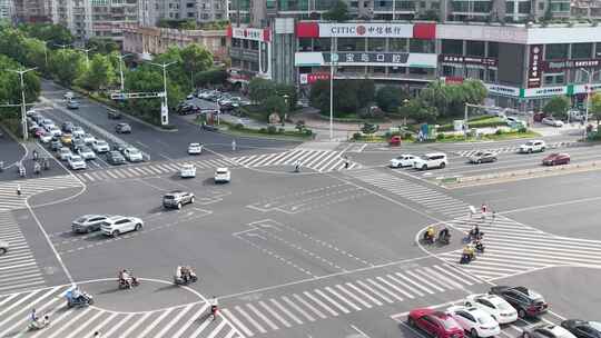 衡阳市衡成广场十字路口道路交通航拍视角