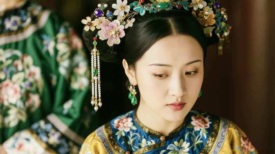 古装女子佩戴华丽头饰特写