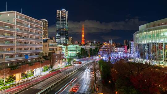 日本东京塔夜景延时视频素材模板下载