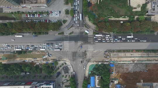 武汉航拍软件园马路交叉口俯拍大远景